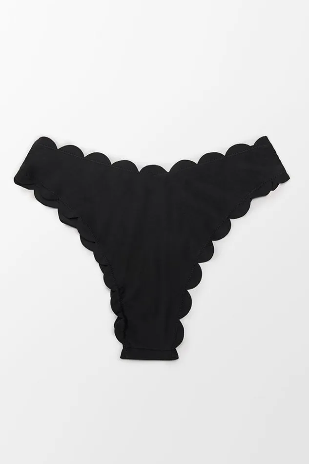 Women Bikini Bottoms Cupshe Lara Scalloped Trim Bikini Bottom Black