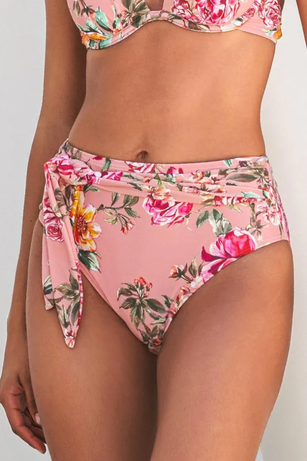 Women Bikini Bottoms Cupshe Rosy Outlook Sash High Waist Bikini Bottom Pink