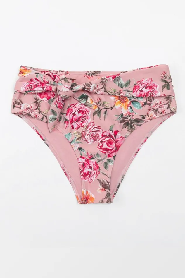 Women Bikini Bottoms Cupshe Rosy Outlook Sash High Waist Bikini Bottom Pink