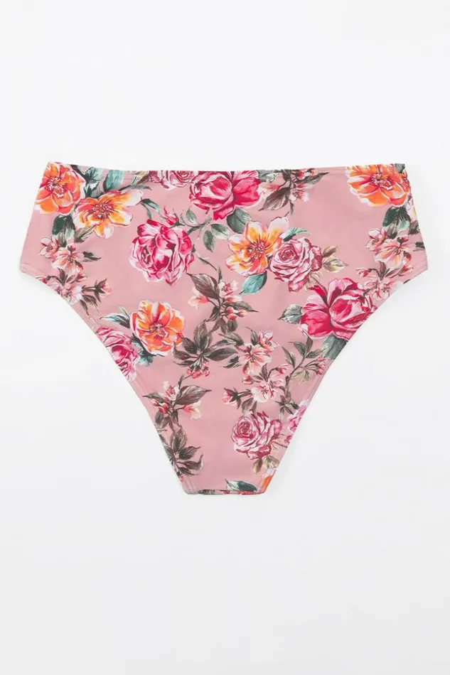 Women Bikini Bottoms Cupshe Rosy Outlook Sash High Waist Bikini Bottom Pink