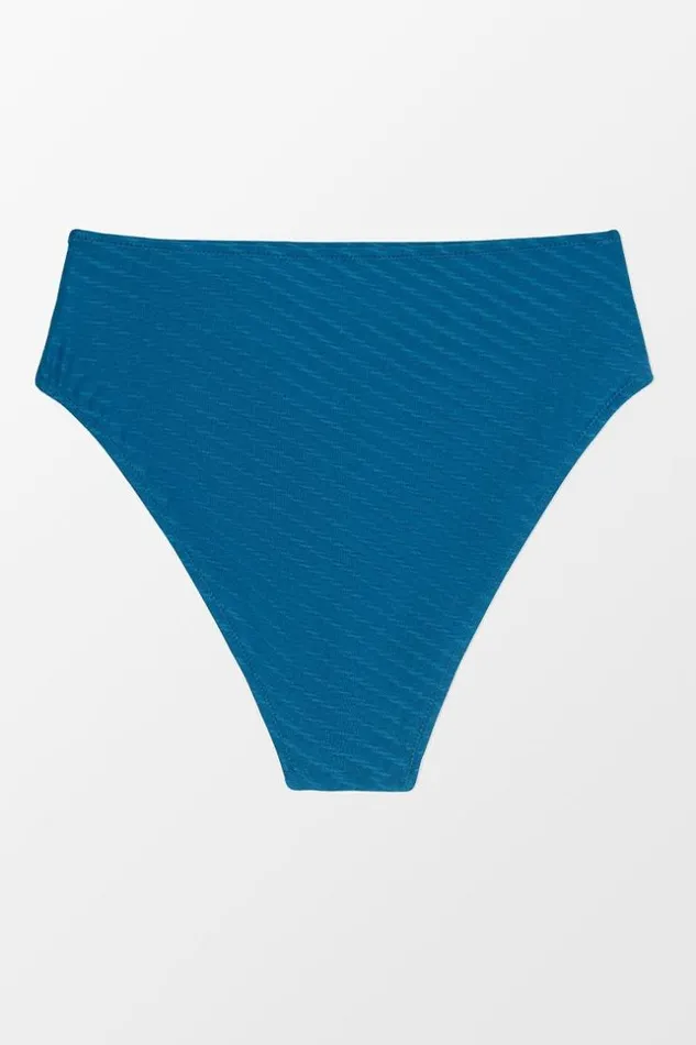 Women Bikini Bottoms Cupshe Tayler Textured High Waisted Bikini Bottom Blue