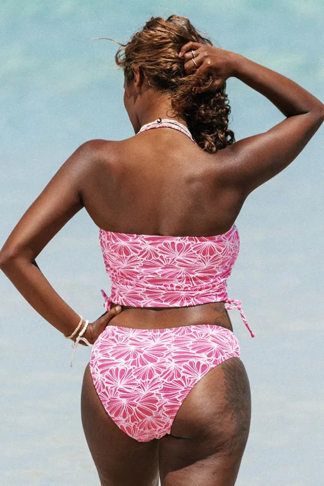Women Bikini Sets Cupshe Abigayle Jacquard Drawstring Side Halter Tankini Pink