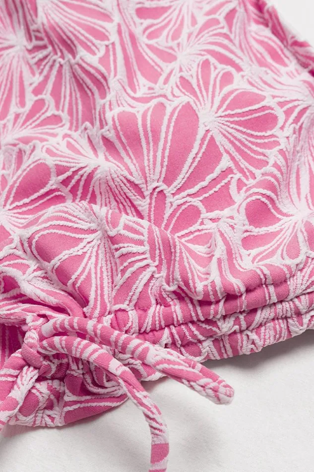 Women Bikini Sets Cupshe Abigayle Jacquard Drawstring Side Halter Tankini Pink