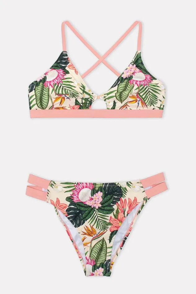 Women Bikini Sets Cupshe Carolyn Leafy And Floral Crisscross Strappy Bikini Multicolor