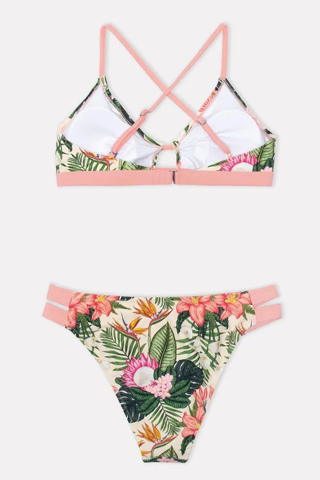 Women Bikini Sets Cupshe Carolyn Leafy And Floral Crisscross Strappy Bikini Multicolor