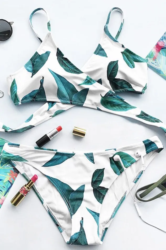 Women Bikini Sets Cupshe Court And Spark Fresh Leaves Bikini Set Whitegreen
