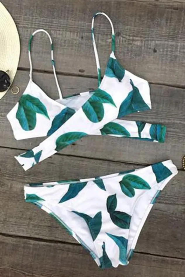 Women Bikini Sets Cupshe Court And Spark Fresh Leaves Bikini Set Whitegreen