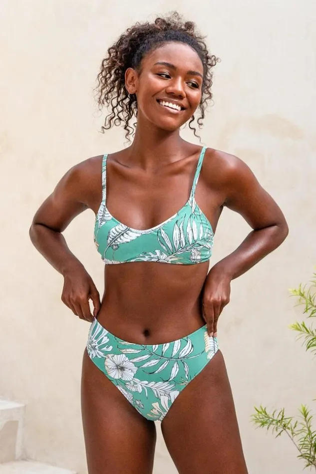Women Bikini Sets Cupshe Kaiya Tropical Plants Mid Waisted Bikini Green