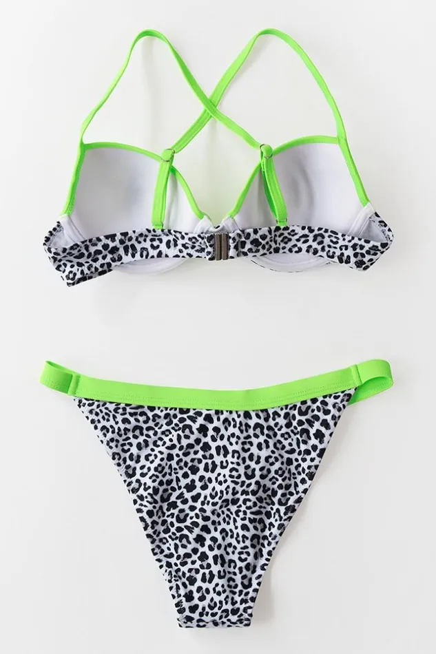 Women Bikini Sets Cupshe Leopard Neon Trimmed Bikini Multicolor