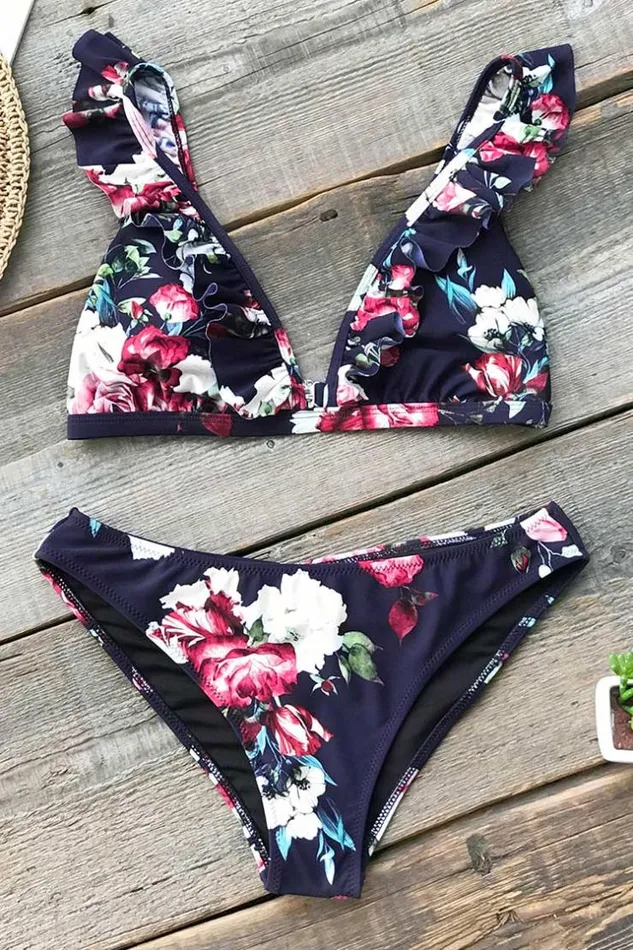 Women Bikini Sets Cupshe Ruffle Floral Bikini Multicolor