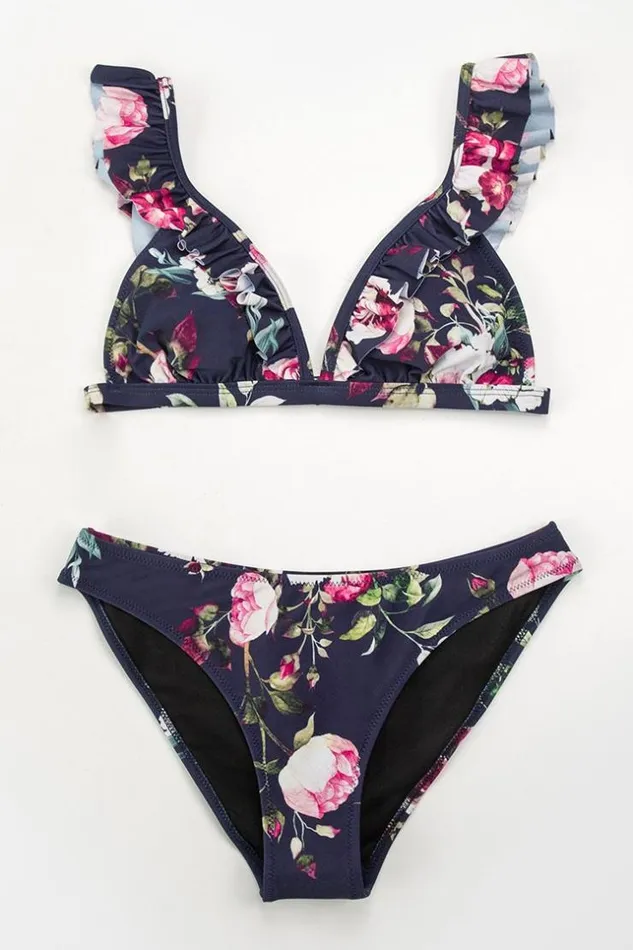 Women Bikini Sets Cupshe Ruffle Floral Bikini Multicolor