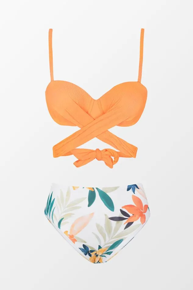 Women Bikini Sets Cupshe Summer Seaside Underwire Bralette And High Waist Bikini Set Multicolor