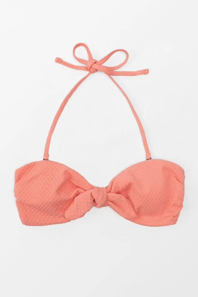 Women Bikini Tops Cupshe Sanddollar Texture Bunny Tie Front Bandeau Bikini Top Pink