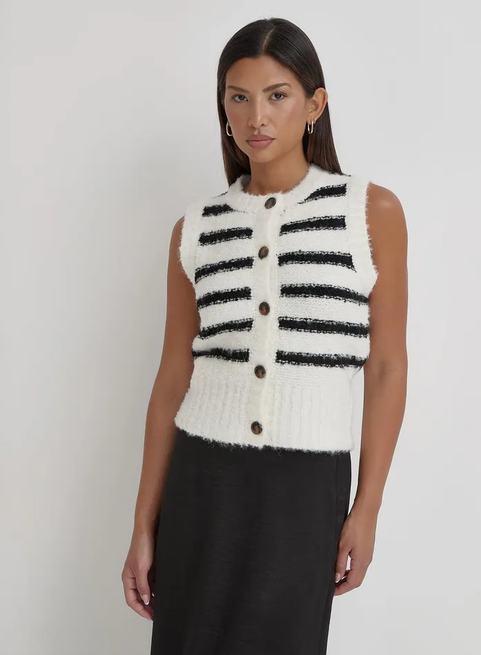 Women Black And Cream Stripe Knitted Waistcoat Daphie 4th and Reckless Knitwear Women Black And Cream Stripe Knitted Waistcoat Daphie 4th and Reckless Knitwear