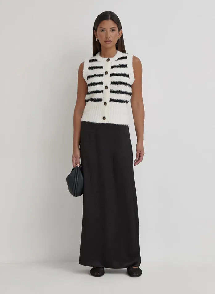 Women Black And Cream Stripe Knitted Waistcoat Daphie 4th and Reckless Knitwear