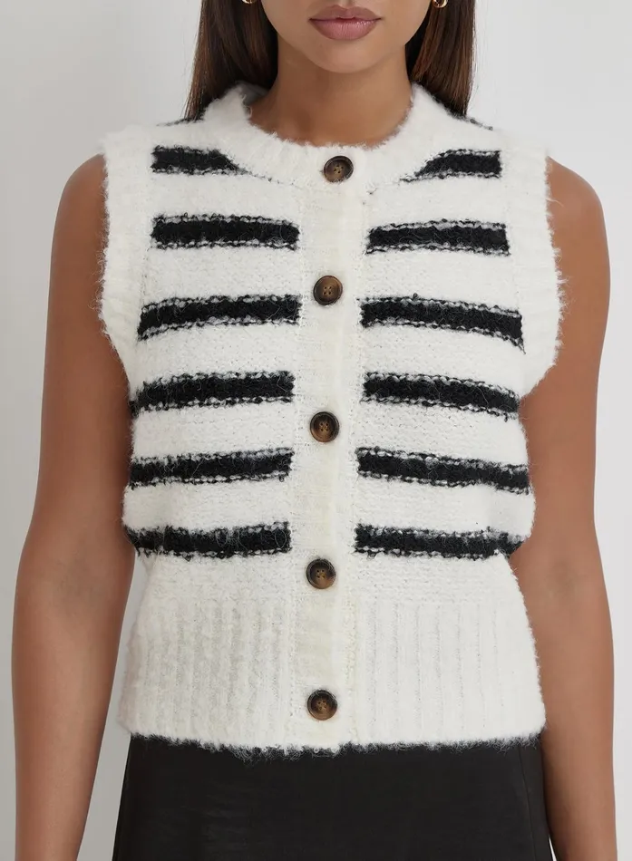Women Black And Cream Stripe Knitted Waistcoat Daphie 4th and Reckless Knitwear