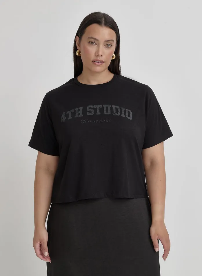 Women Black Plus Size 4th Studio Slogan TShirt Talia 4th and Reckless Plus Size Women Black Plus Size 4th Studio Slogan TShirt Talia 4th and Reckless Plus Size