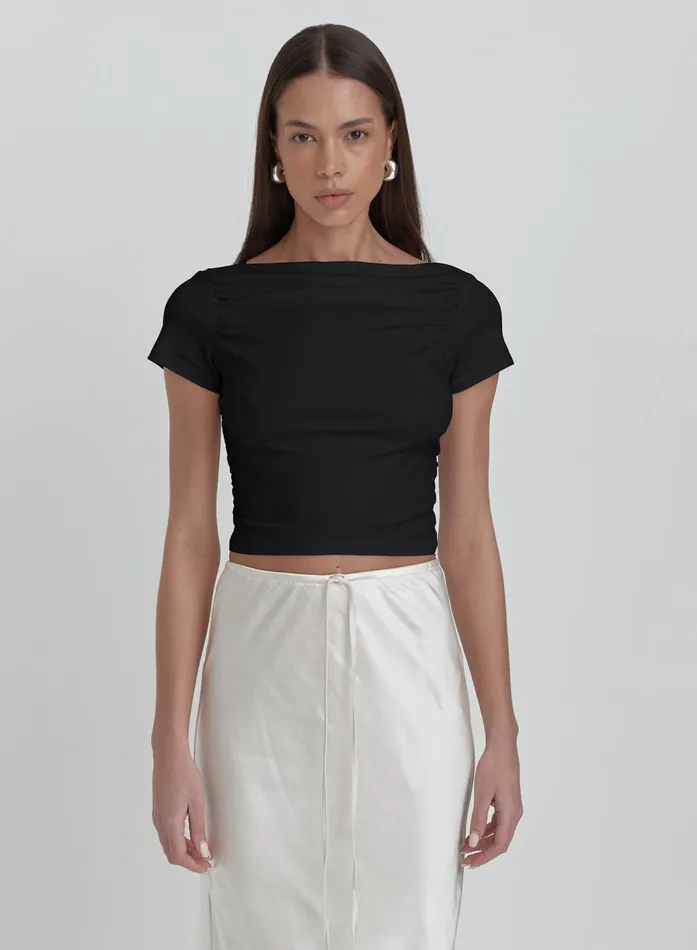 Women Black Ruched Jersey Cropped Tshirt Darrilyn 4th and Reckless Tops