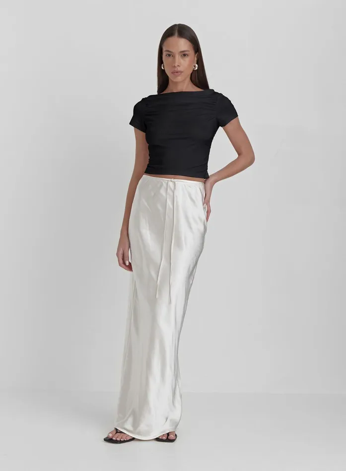 Women Black Ruched Jersey Cropped Tshirt Darrilyn 4th and Reckless Tops