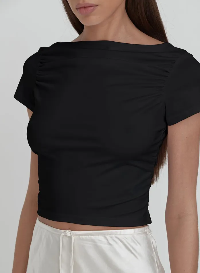 Women Black Ruched Jersey Cropped Tshirt Darrilyn 4th and Reckless Tops