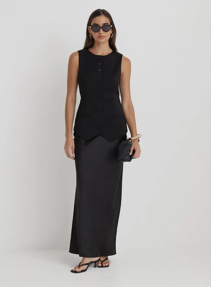 Women Black Satin Maxi Skirt Novah 4th and Reckless Skirts