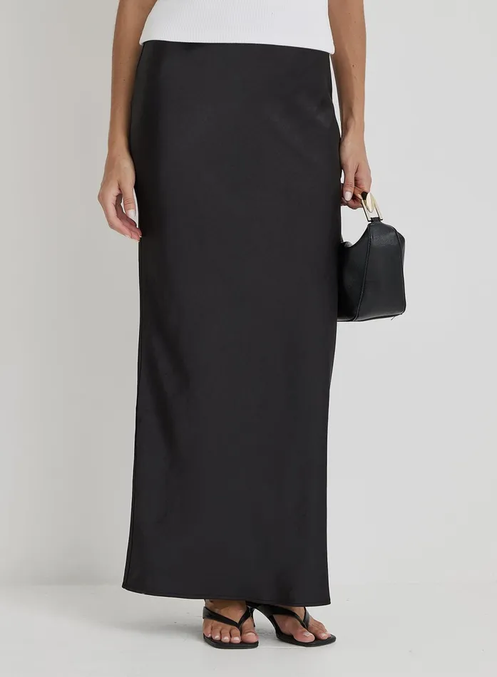 Women Black Satin Maxi Skirt Novah 4th and Reckless Skirts