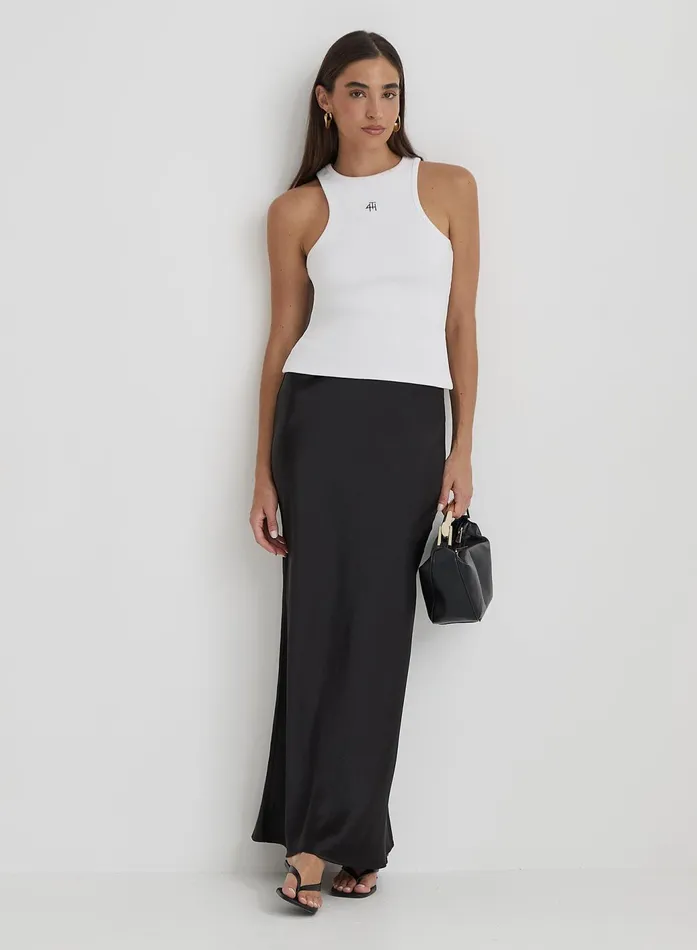 Women Black Satin Maxi Skirt Novah 4th and Reckless Skirts
