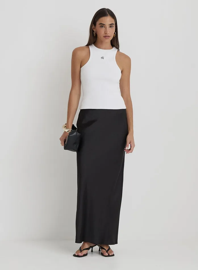 Women Black Satin Maxi Skirt Novah 4th and Reckless Skirts