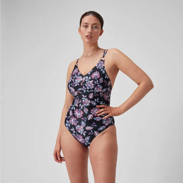 Women BodyShaping Speedo Women039s Shaping Printed Strappy Swimsuit BlackPurple