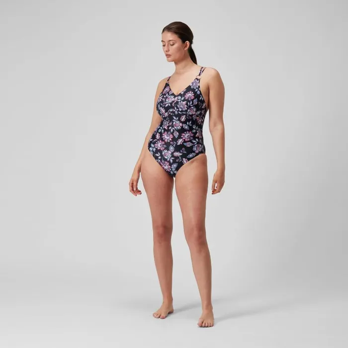 Women BodyShaping Speedo Women039s Shaping Printed Strappy Swimsuit BlackPurple Women BodyShaping Speedo Women039s Shaping Printed Strappy Swimsuit BlackPurple