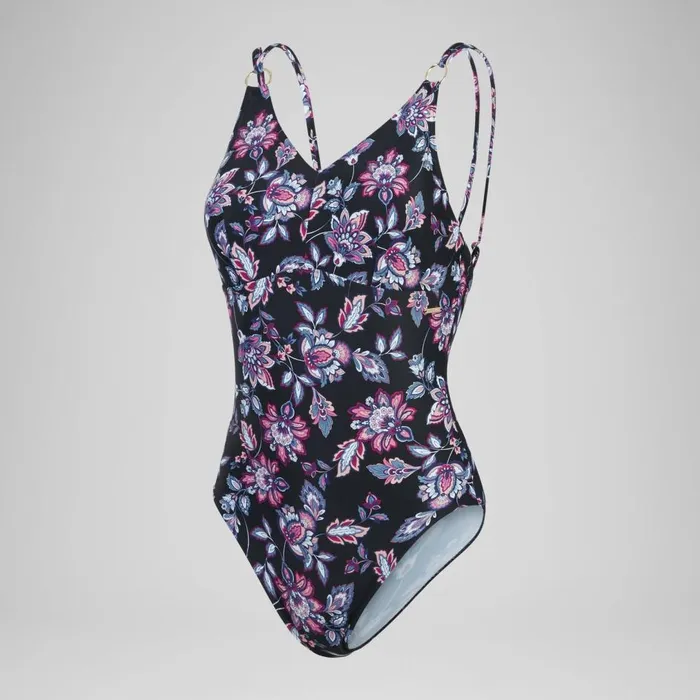Women BodyShaping Speedo Women039s Shaping Printed Strappy Swimsuit BlackPurple Women BodyShaping Speedo Women039s Shaping Printed Strappy Swimsuit BlackPurple