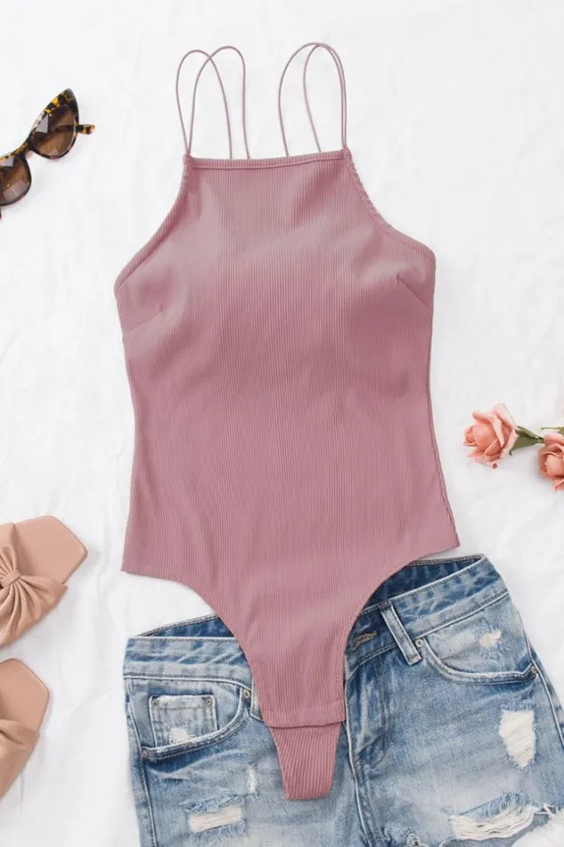 Women Bodysuits Cupshe Alexia Strappy Bodysuit Ash Rose