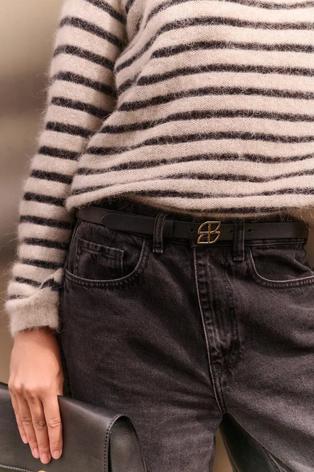 Women Buckle Logo Belt Black Bybar Belts