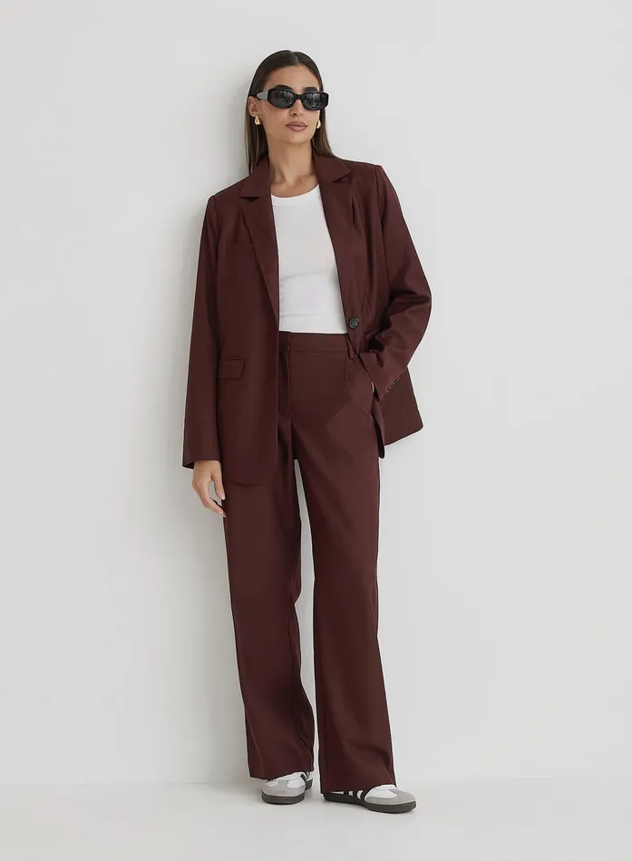 Women Burgundy Tailored Straight Leg Trouser Crea 4th and Reckless Pants