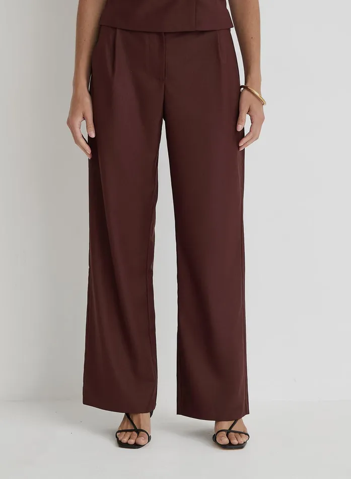 Women Burgundy Tailored Straight Leg Trouser Crea 4th and Reckless Pants