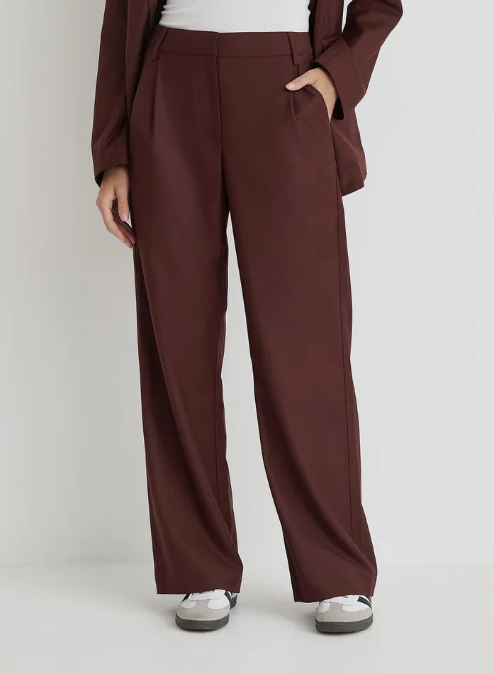 Women Burgundy Tailored Straight Leg Trouser Crea 4th and Reckless Pants