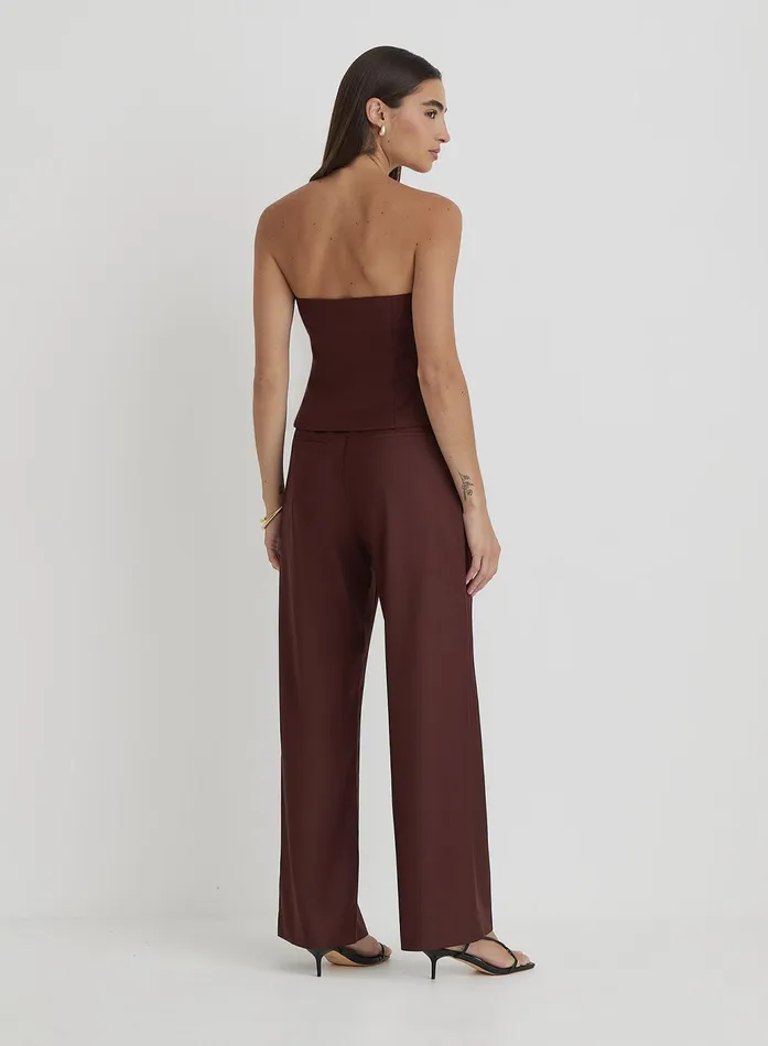 Women Burgundy Tailored Straight Leg Trouser Crea 4th and Reckless Pants