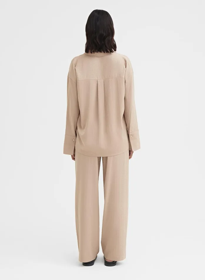 Women Camel Relaxed Geo Print Satin Shirt 8211 Mimi 4th and Reckless Tops