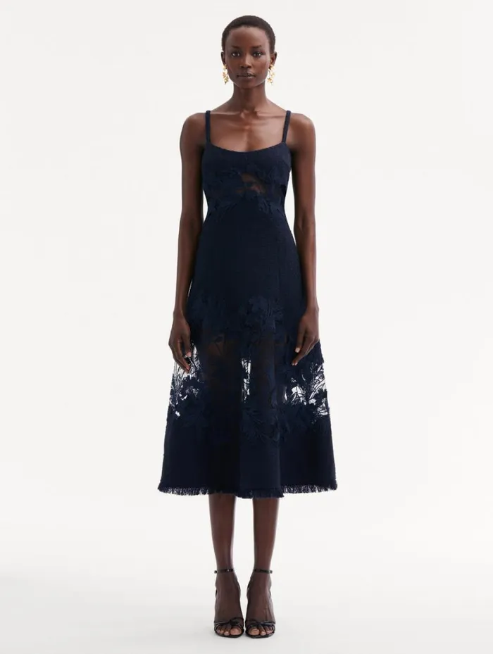 Women Carnation Guipure Inset Tweed Dress Navy Oscar De La Renta Dresses Women Carnation Guipure Inset Tweed Dress Navy Oscar De La Renta Dresses