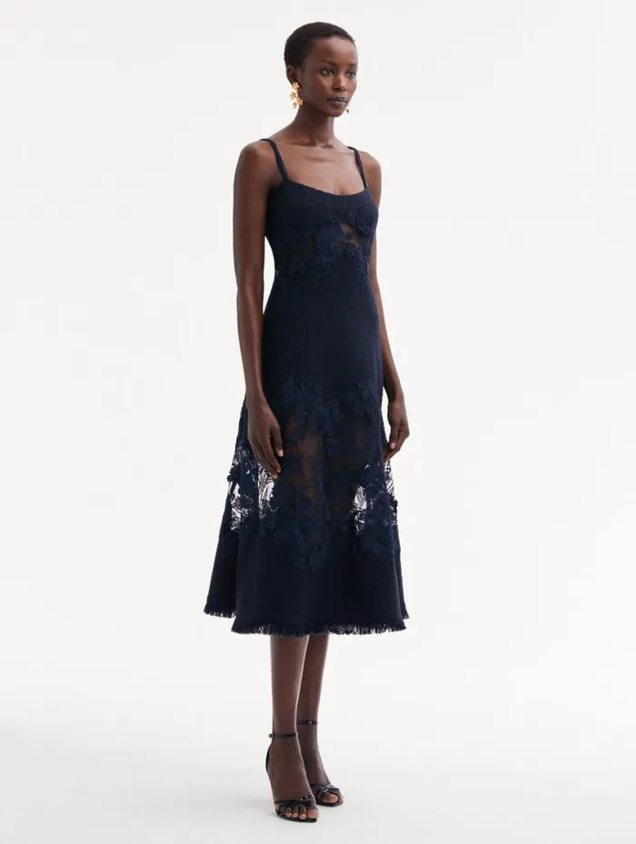 Women Carnation Guipure Inset Tweed Dress Navy Oscar De La Renta Dresses Women Carnation Guipure Inset Tweed Dress Navy Oscar De La Renta Dresses