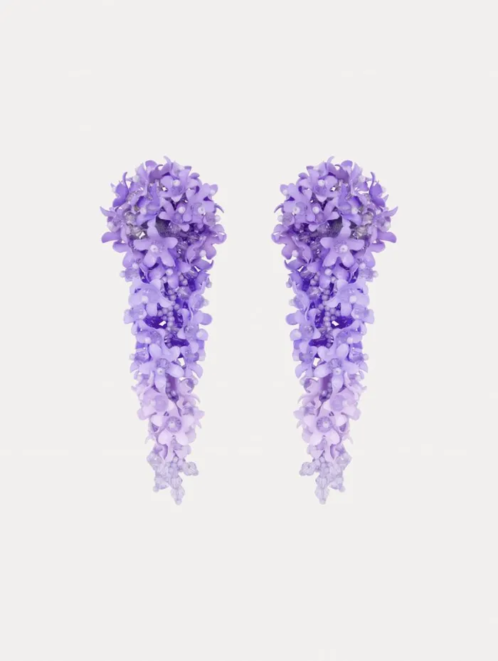 Women Cascading Flower ClipOn Earrings Lavender Oscar De La Renta Earrings