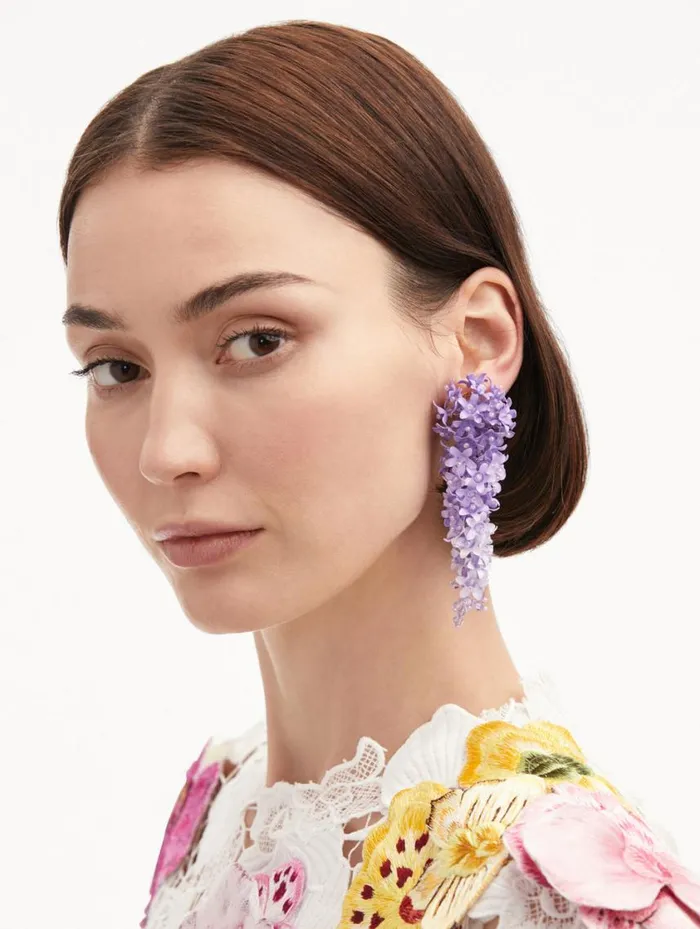 Women Cascading Flower ClipOn Earrings Lavender Oscar De La Renta Earrings Women Cascading Flower ClipOn Earrings Lavender Oscar De La Renta Earrings