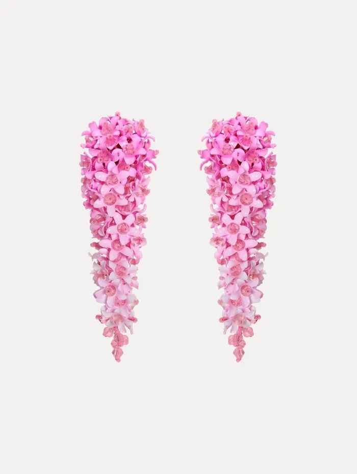 Women Cascading Flower ClipOn Earrings Pink Oscar De La Renta Earrings