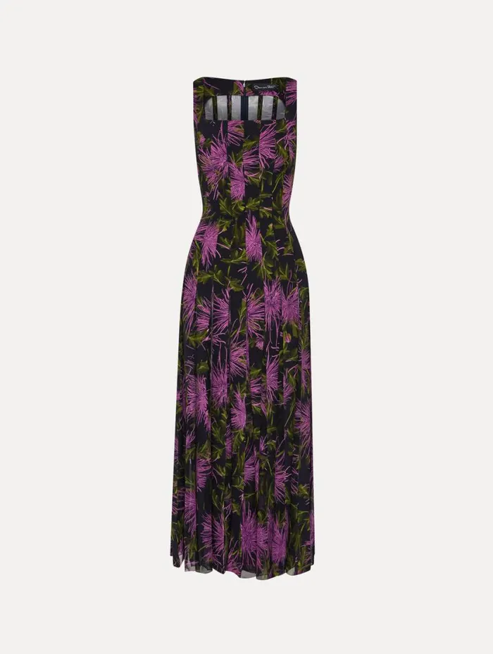 Women Chrysanthemum Chiffon Inset Dress Purple Navy Oscar De La Renta Dresses Women Chrysanthemum Chiffon Inset Dress Purple Navy Oscar De La Renta Dresses