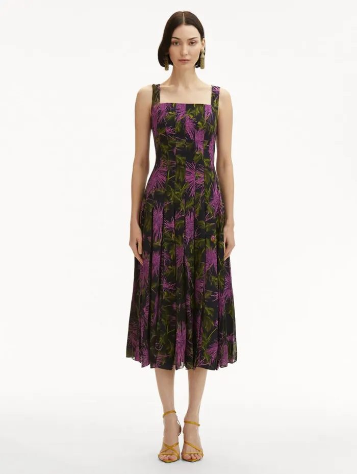 Women Chrysanthemum Chiffon Inset Dress Purple Navy Oscar De La Renta Dresses Women Chrysanthemum Chiffon Inset Dress Purple Navy Oscar De La Renta Dresses