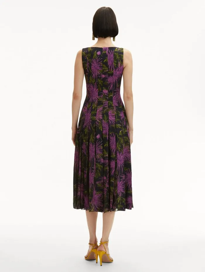 Women Chrysanthemum Chiffon Inset Dress Purple Navy Oscar De La Renta Dresses Women Chrysanthemum Chiffon Inset Dress Purple Navy Oscar De La Renta Dresses