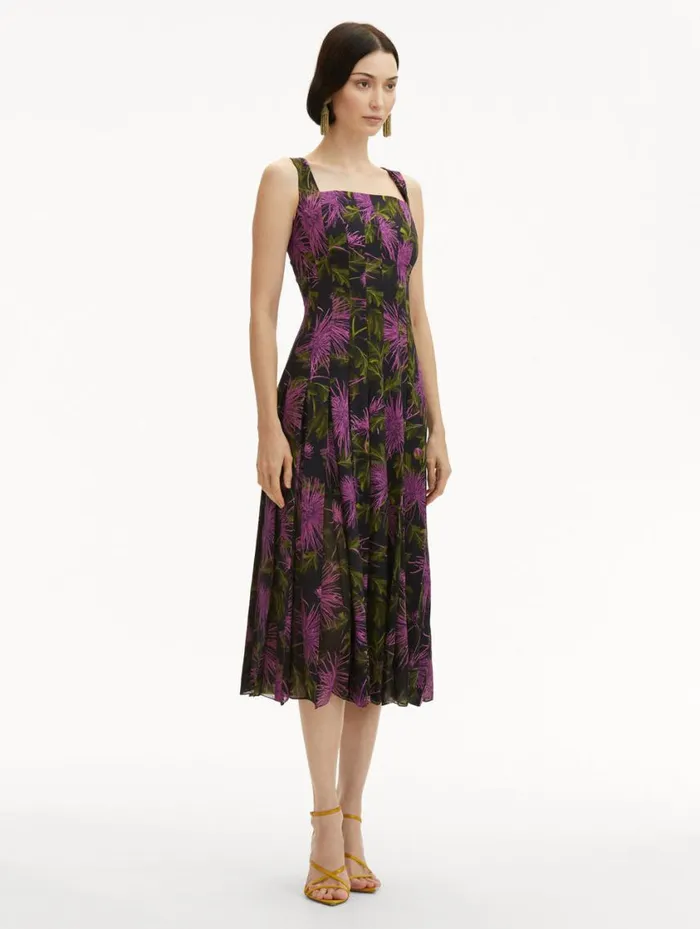 Women Chrysanthemum Chiffon Inset Dress Purple Navy Oscar De La Renta Dresses Women Chrysanthemum Chiffon Inset Dress Purple Navy Oscar De La Renta Dresses