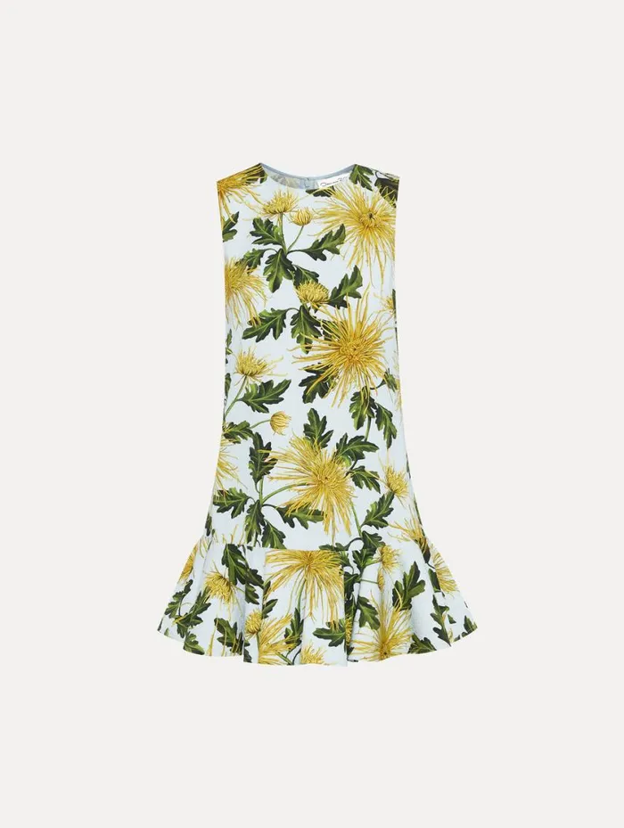 Women Chrysanthemum Cotton Cloqu Dress Yellow Light Blue Oscar De La Renta Dresses Women Chrysanthemum Cotton Cloqu Dress Yellow Light Blue Oscar De La Renta Dresses