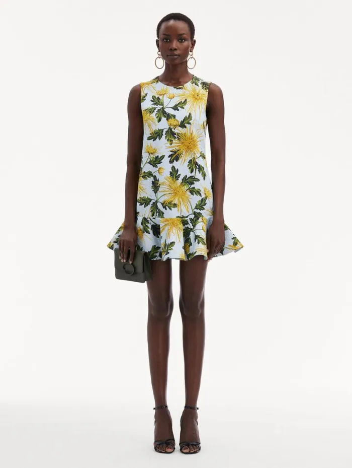 Women Chrysanthemum Cotton Cloqu Dress Yellow Light Blue Oscar De La Renta Dresses Women Chrysanthemum Cotton Cloqu Dress Yellow Light Blue Oscar De La Renta Dresses