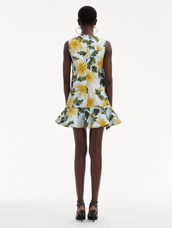 Women Chrysanthemum Cotton Cloqu Dress Yellow Light Blue Oscar De La Renta Dresses Women Chrysanthemum Cotton Cloqu Dress Yellow Light Blue Oscar De La Renta Dresses